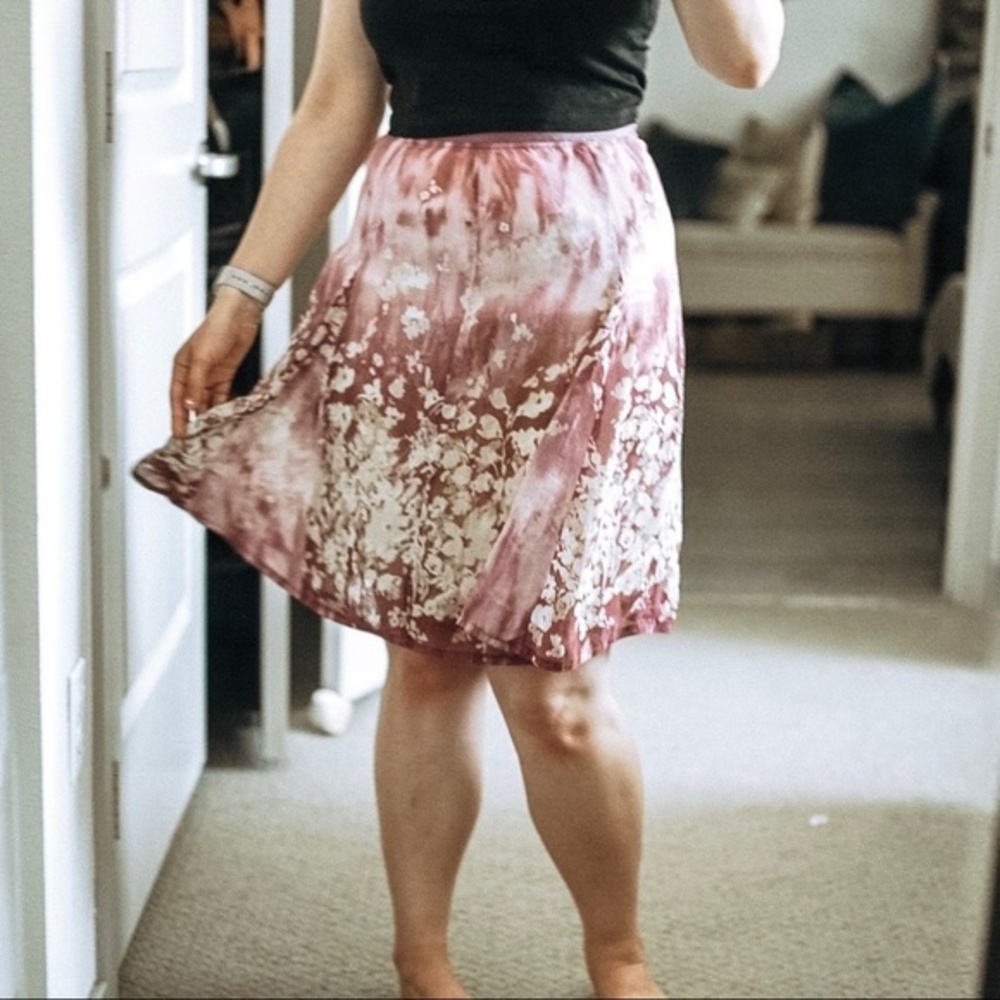 Worthington Cottagecore Fairy Floral Purple A Line Flowy Skirt Petite Size 8